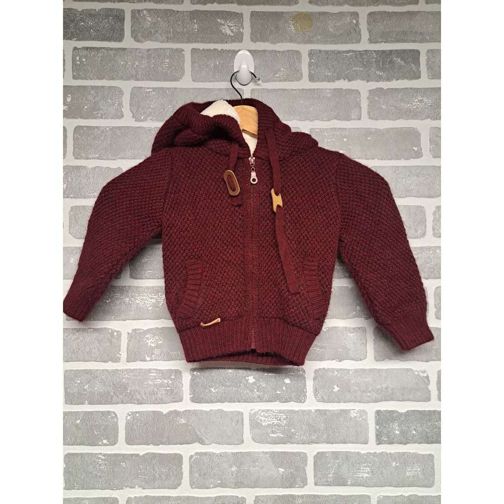 N Z L Baby Burgandy Wool‎ Knit Full Zip Hoodie Size 2-3T